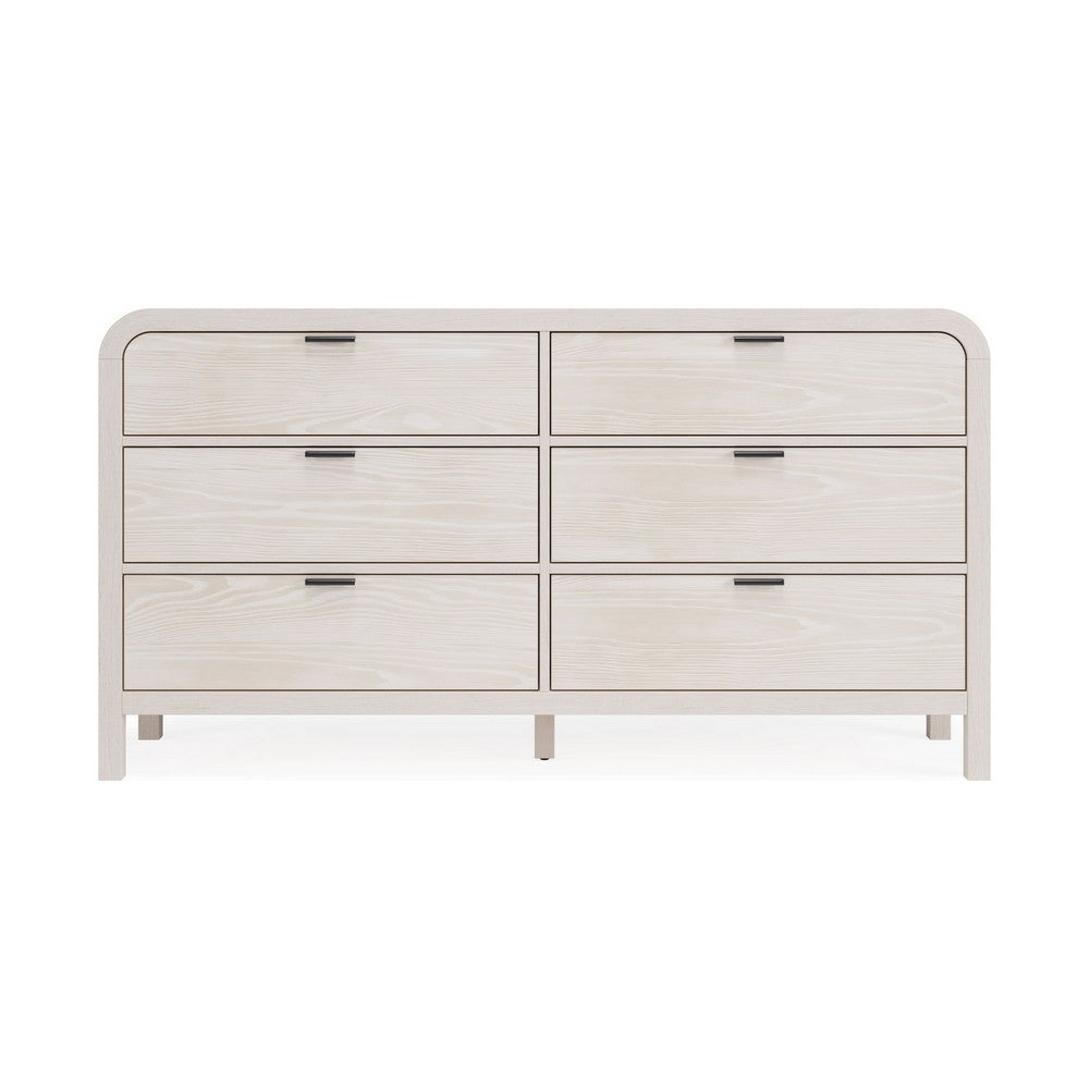 Danny 68" Wide Dresser with 6 Drawers | Black Metal | Off-White Wood