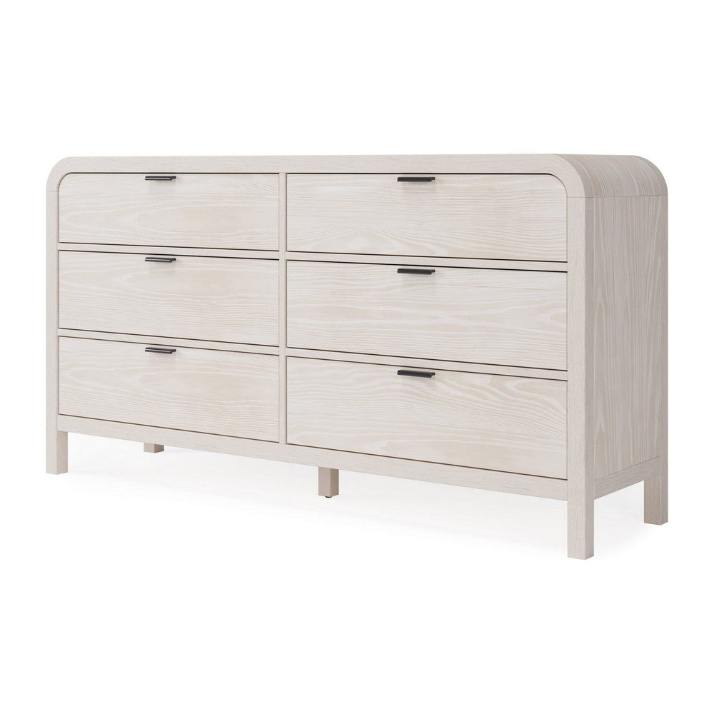 Danny 68" Wide Dresser with 6 Drawers | Black Metal | Off-White Wood