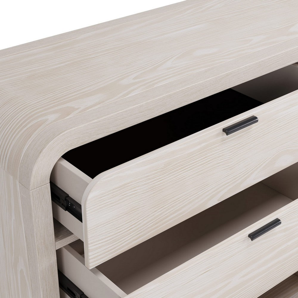 Danny 68" Wide Dresser with 6 Drawers | Black Metal | Off-White Wood