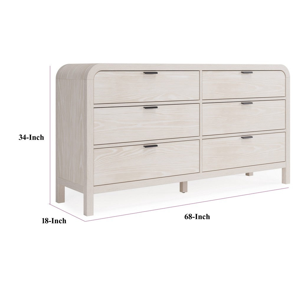 Danny 68" Wide Dresser with 6 Drawers | Black Metal | Off-White Wood