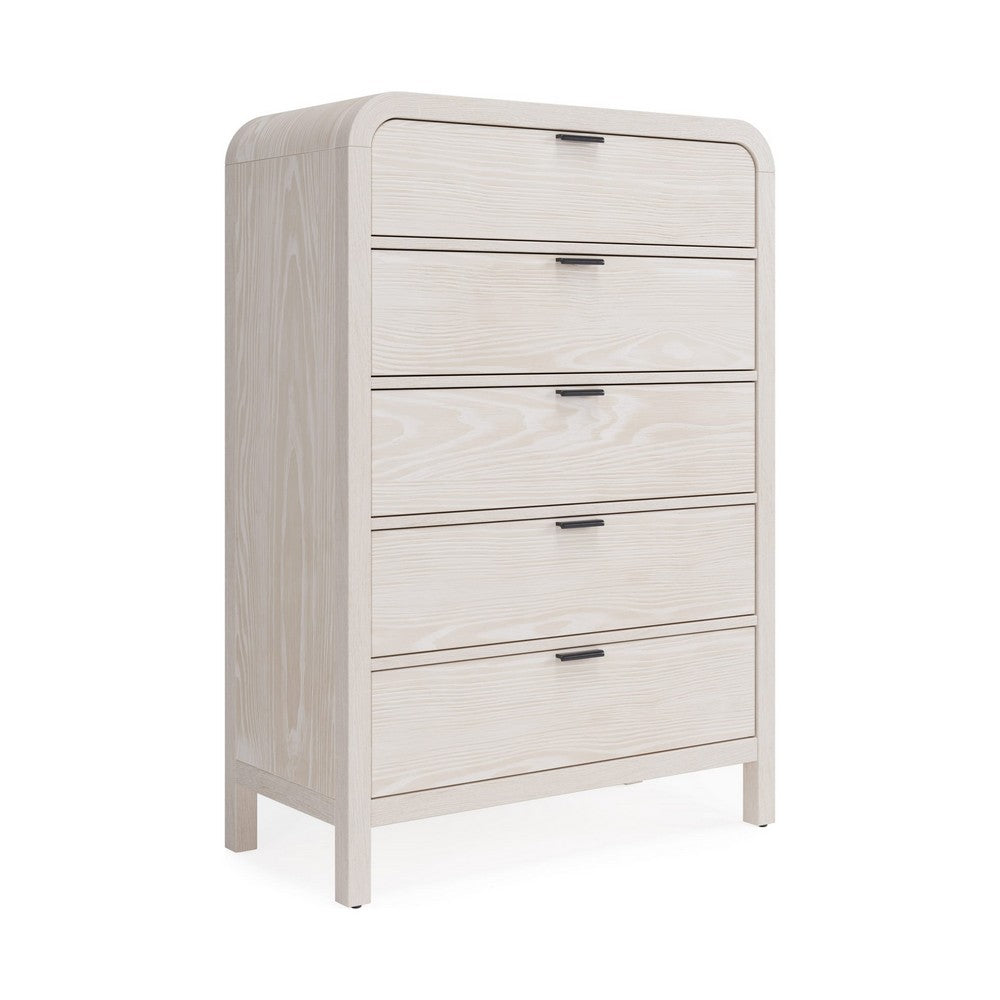 Danny Tall Dresser Chest with 5 Drawers | Black Metal | Off-White Wood