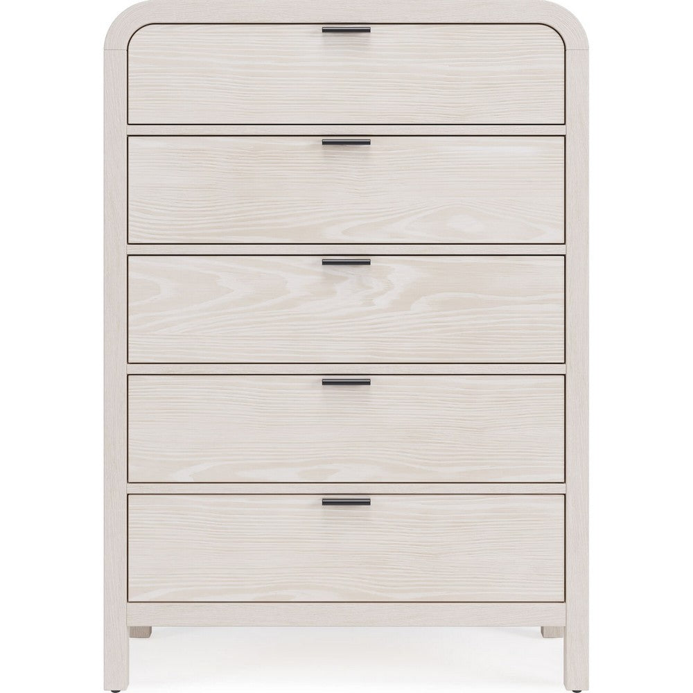 Danny Tall Dresser Chest with 5 Drawers | Black Metal | Off-White Wood