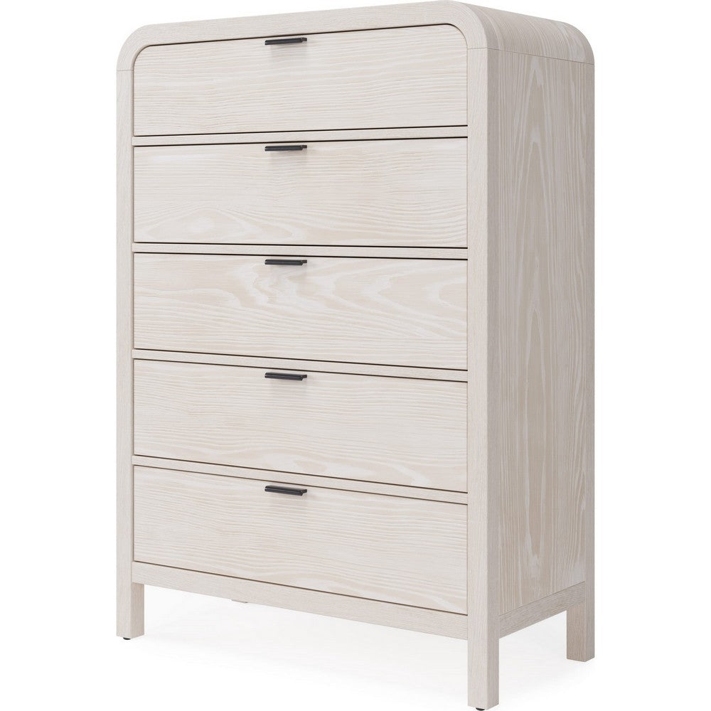 Danny Tall Dresser Chest with 5 Drawers | Black Metal | Off-White Wood