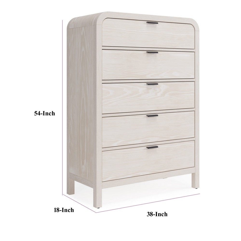 Danny Tall Dresser Chest with 5 Drawers | Black Metal | Off-White Wood