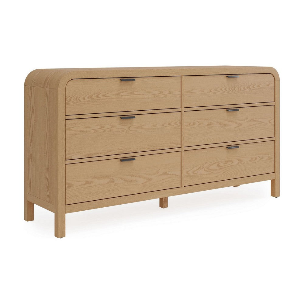 Danny 68" Wide Dresser | 6 Drawers | Black Metal | Timber Brown Wood
