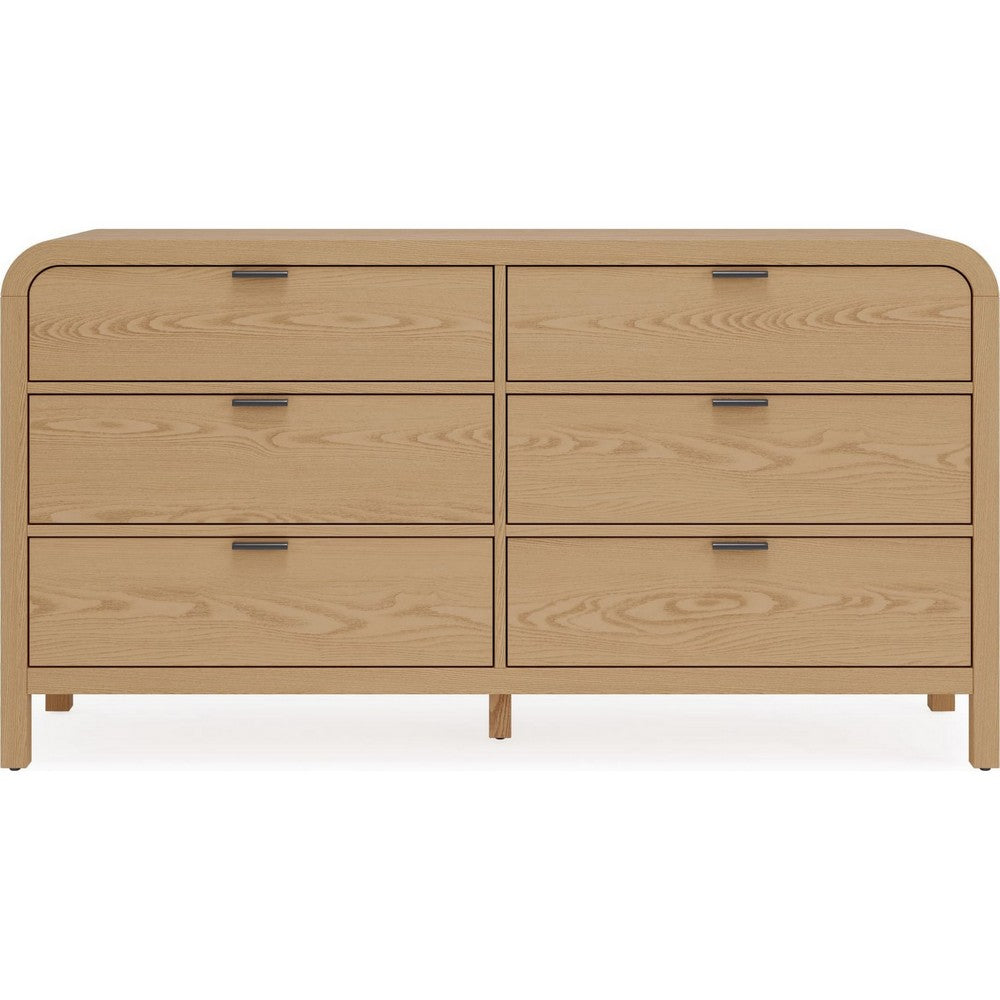 Danny 68" Wide Dresser | 6 Drawers | Black Metal | Timber Brown Wood