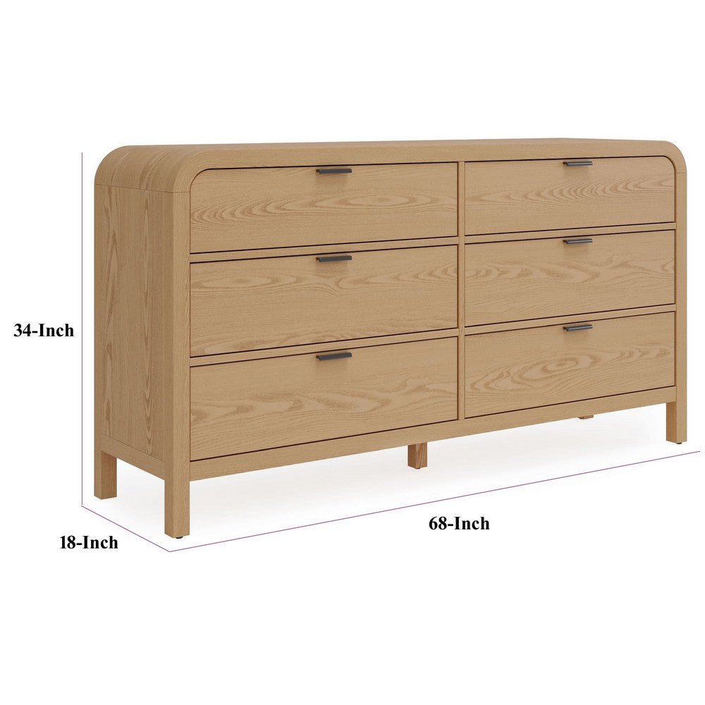 Danny 68" Wide Dresser | 6 Drawers | Black Metal | Timber Brown Wood
