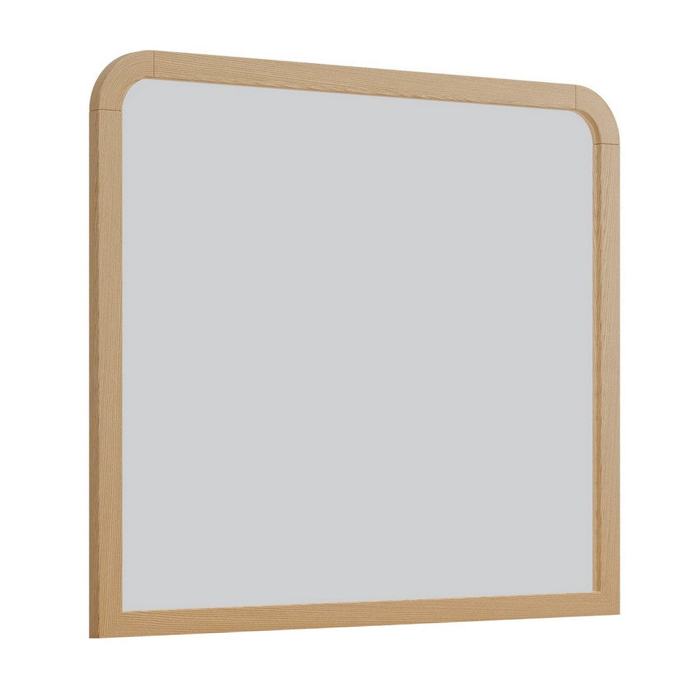 Danny Coastal Modern Wall-Dresser Mirror | Rounded Edges | Brown Wood 37x42