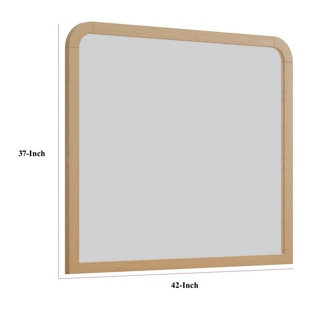Danny Coastal Modern Wall-Dresser Mirror | Rounded Edges | Brown Wood 37x42