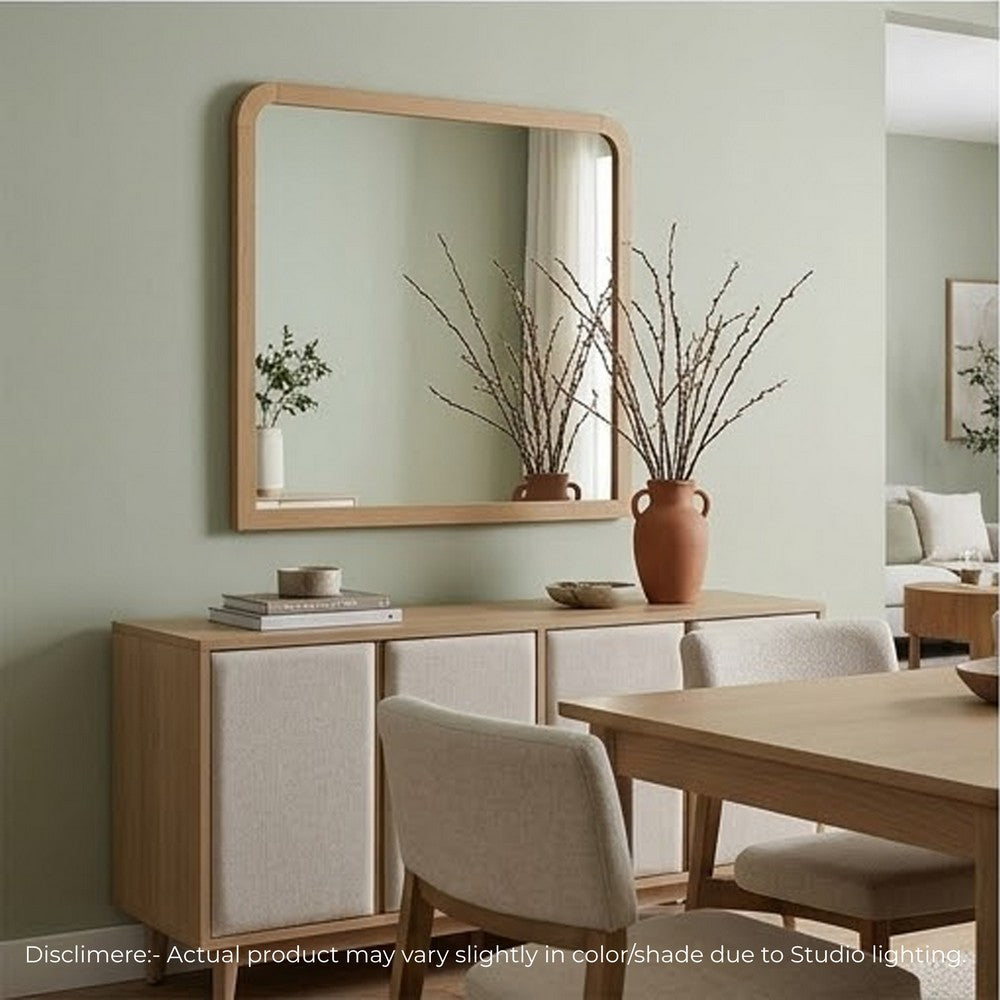 Danny Coastal Modern Wall-Dresser Mirror | Rounded Edges | Brown Wood 37x42