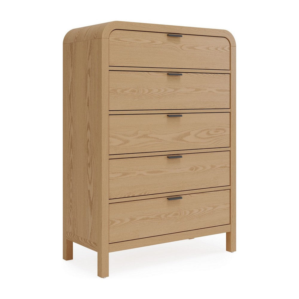 Danny Tall Dresser Chest with 5 Drawer | Black Metal | Timber Brown Wood