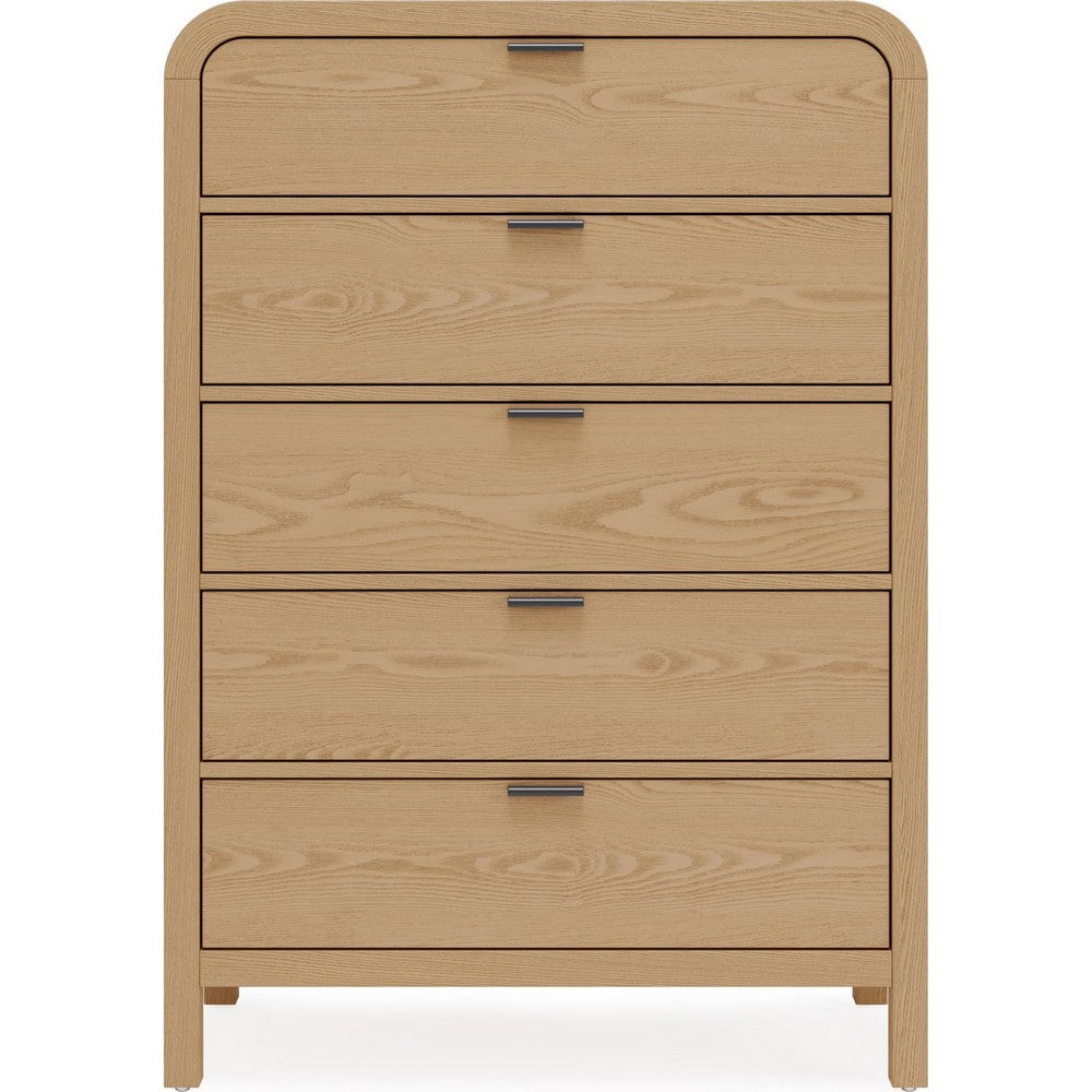 Danny Tall Dresser Chest with 5 Drawer | Black Metal | Timber Brown Wood