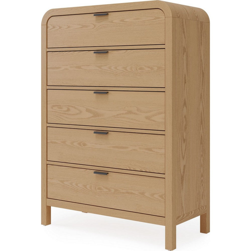 Danny Tall Dresser Chest with 5 Drawer | Black Metal | Timber Brown Wood