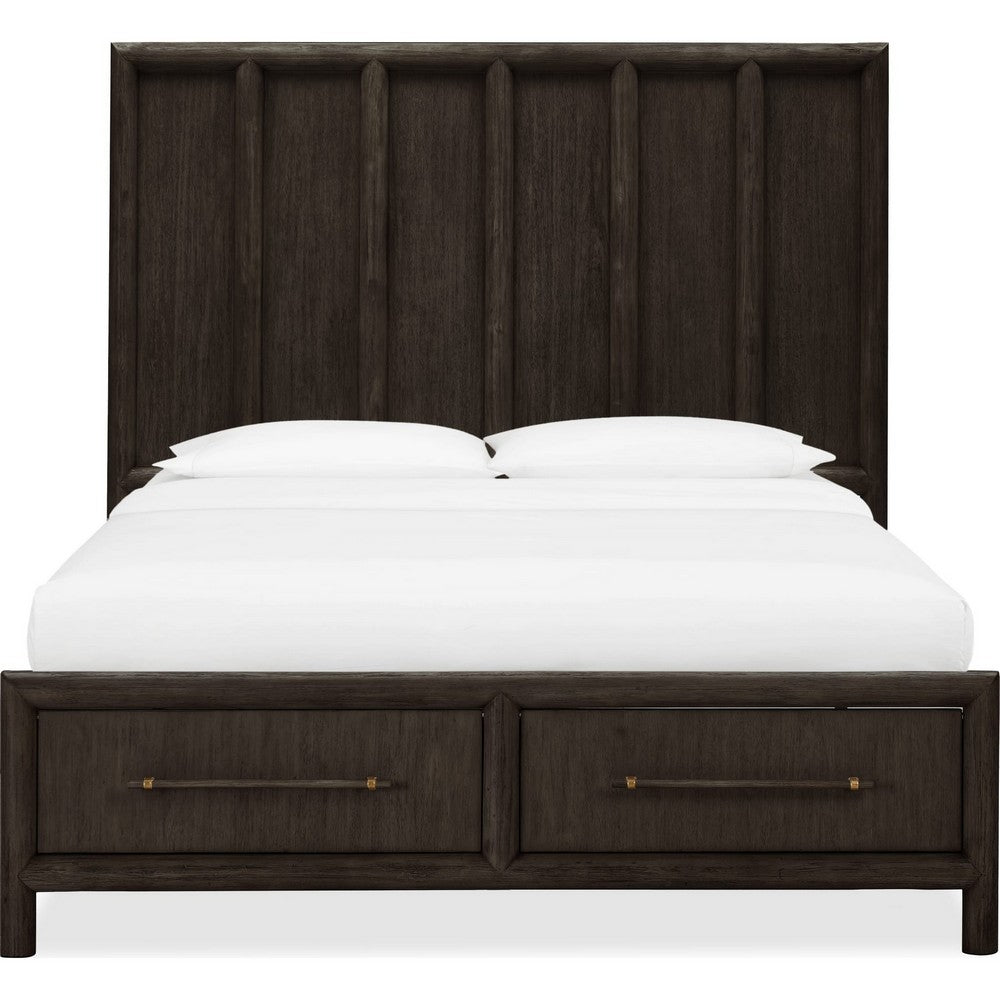 Francis Queen Bed with 2 Storage Drawers | Basalt Gray Acacia Wood
