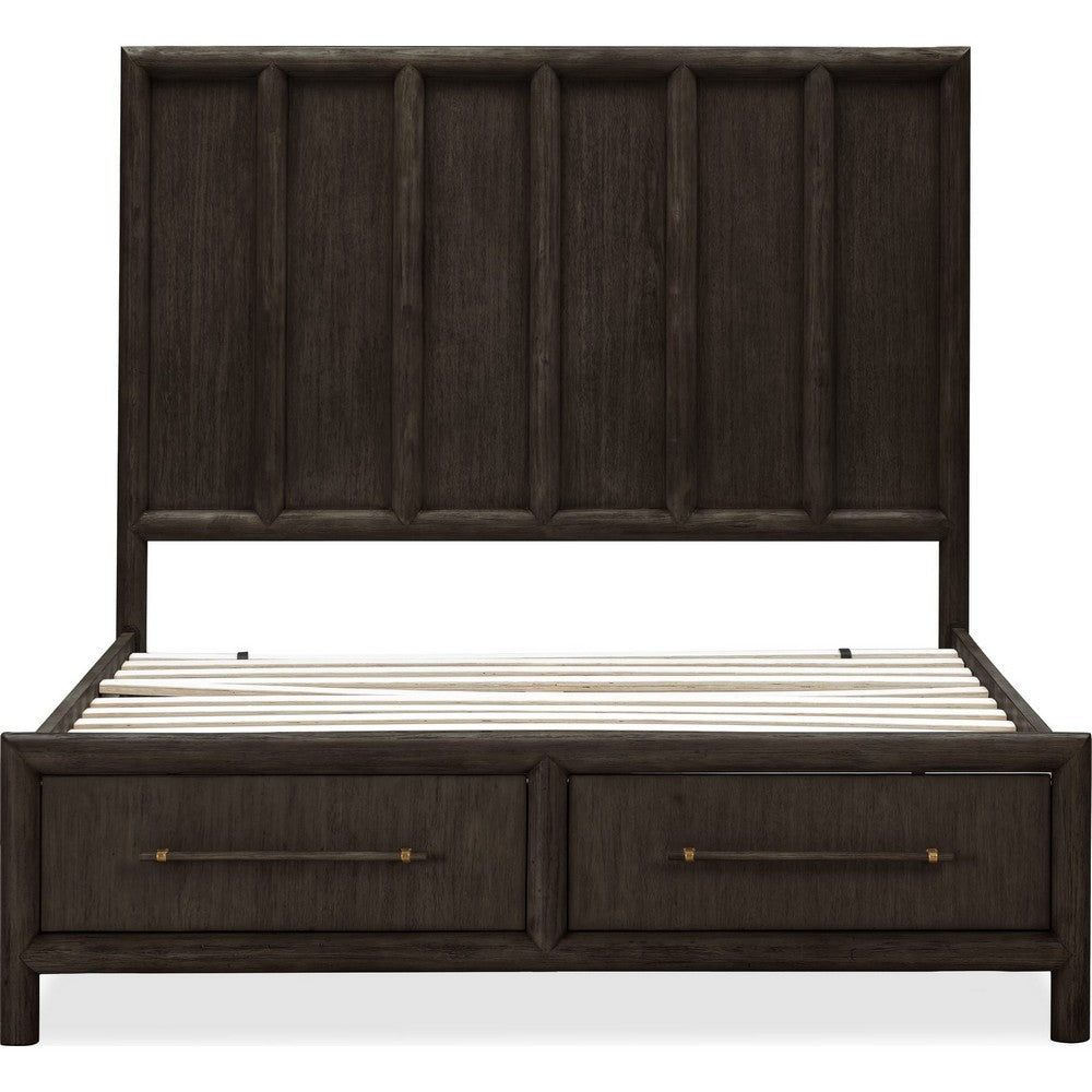 Francis Queen Bed with 2 Storage Drawers | Basalt Gray Acacia Wood
