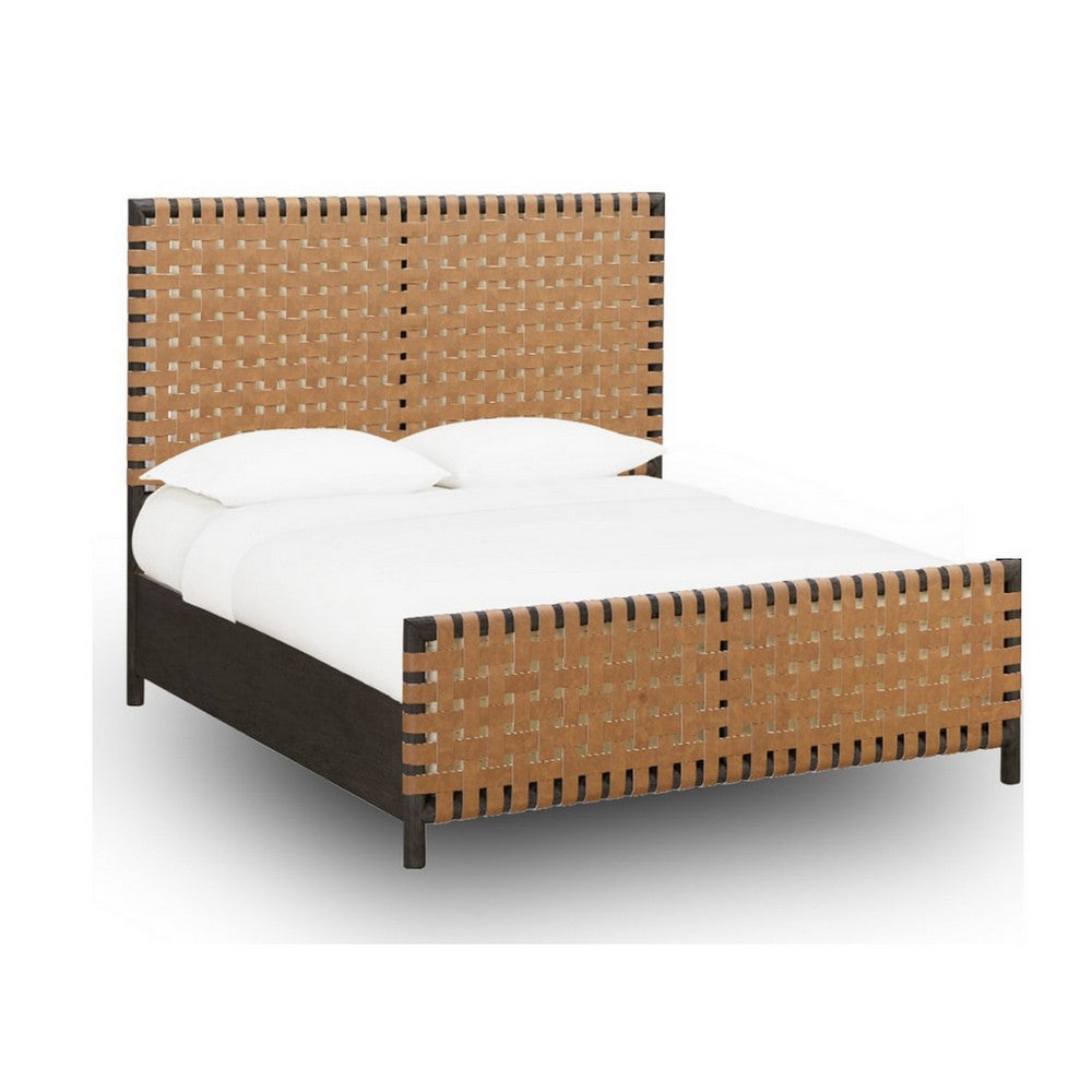 Francis Queen Panel Bed | Ginger Woven Faux Leather | Basalt Gray Wood