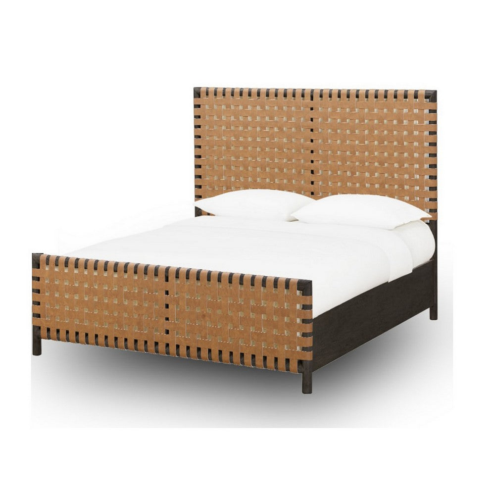 Francis Queen Panel Bed | Ginger Woven Faux Leather | Basalt Gray Wood