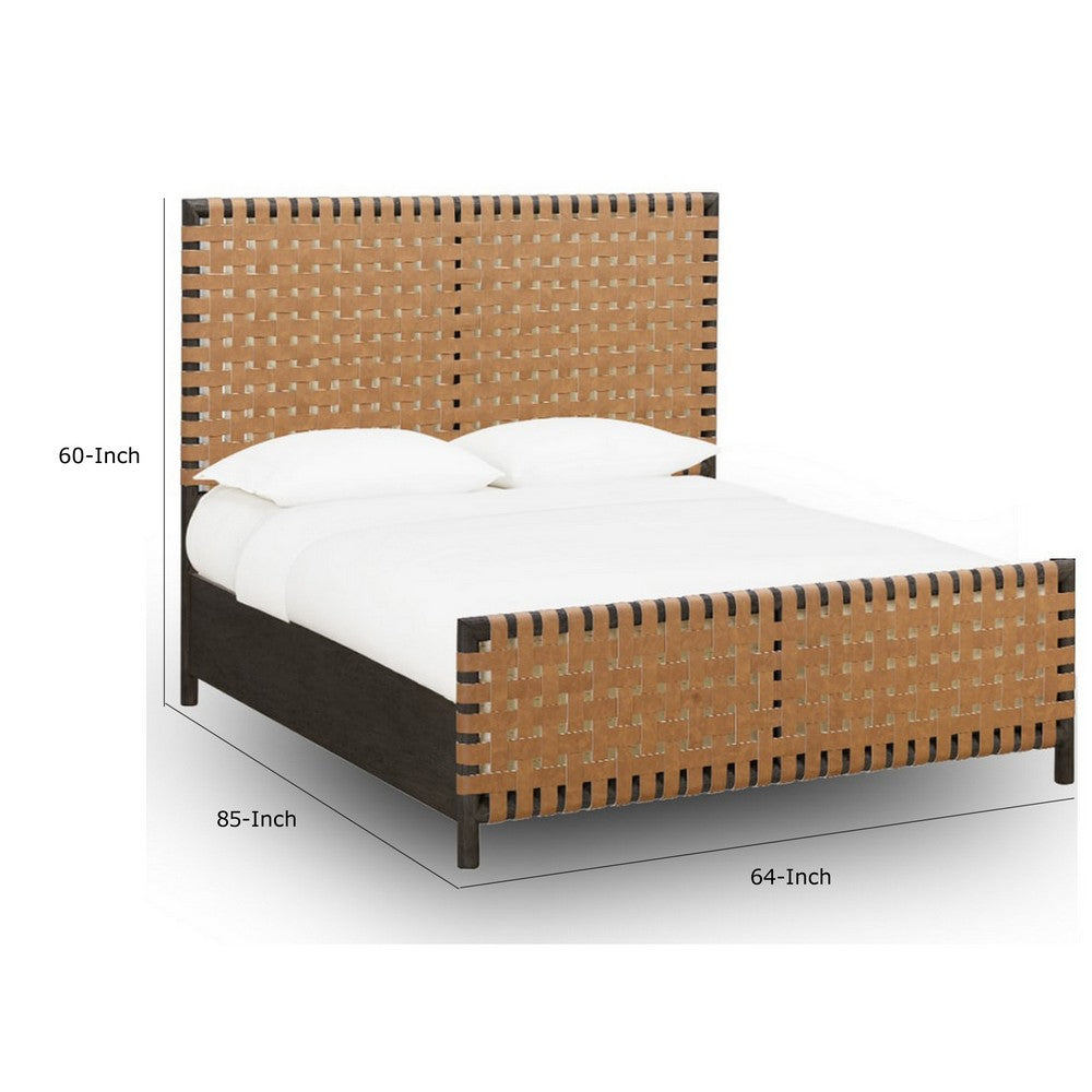 Francis Queen Panel Bed | Ginger Woven Faux Leather | Basalt Gray Wood