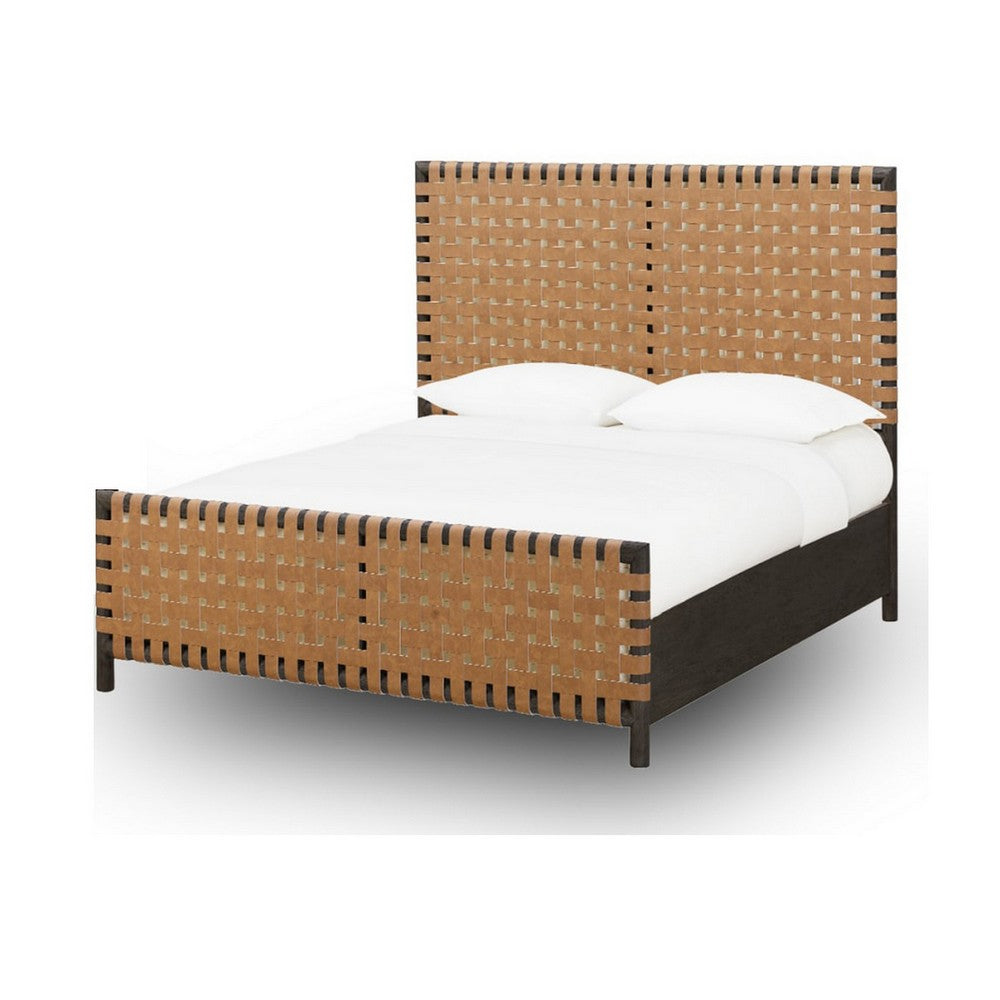 Francis King Panel Bed | Ginger Woven Faux Leather | Basalt Gray Wood