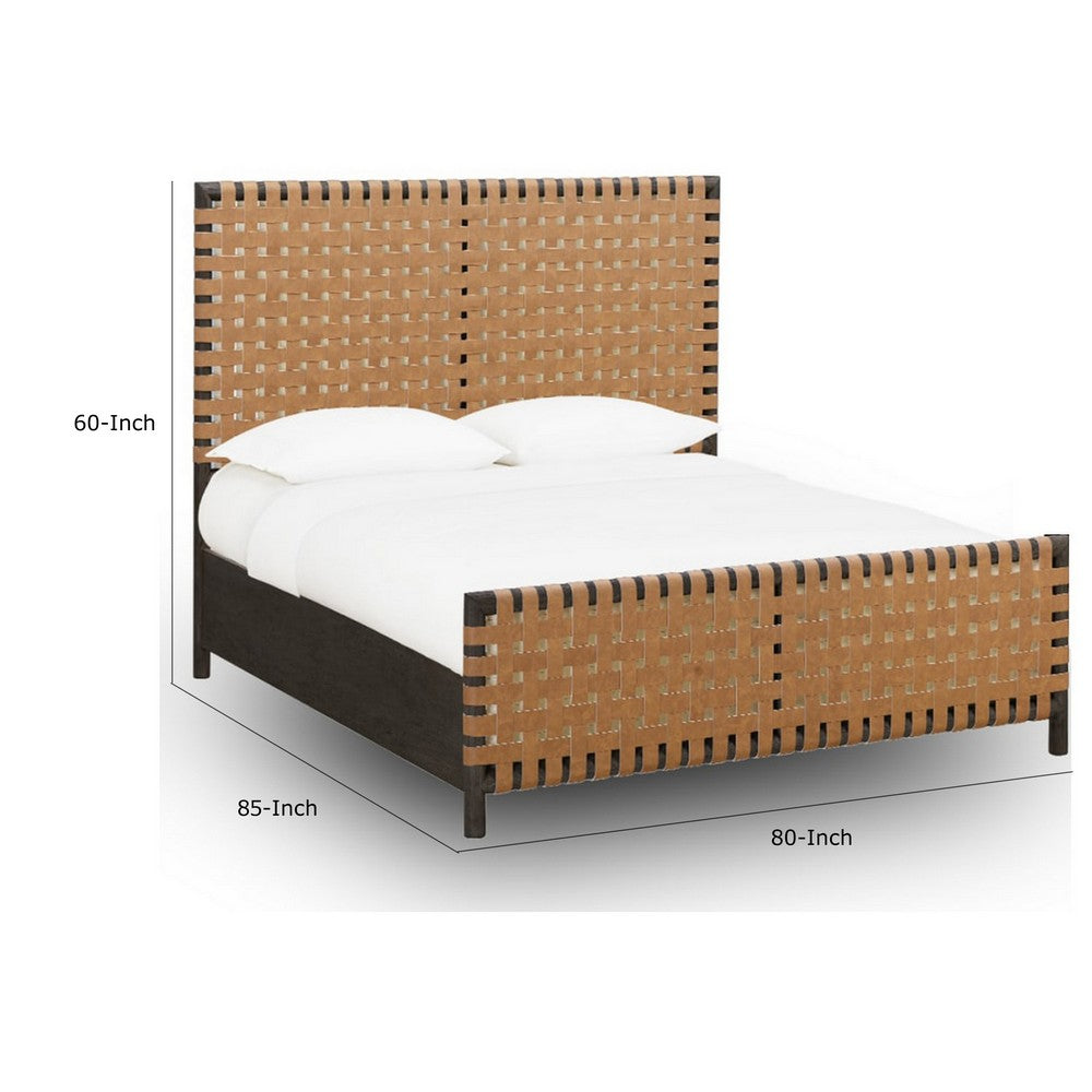 Francis King Panel Bed | Ginger Woven Faux Leather | Basalt Gray Wood
