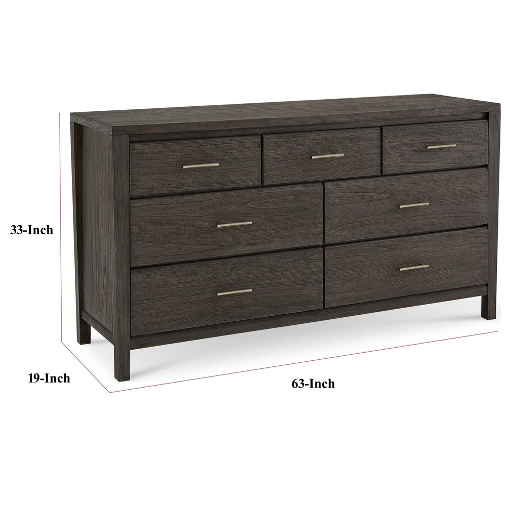 Fang 63" Wide Dresser | 7 Drawers | Sharkskin Gray Mahogany-Mindi Wood