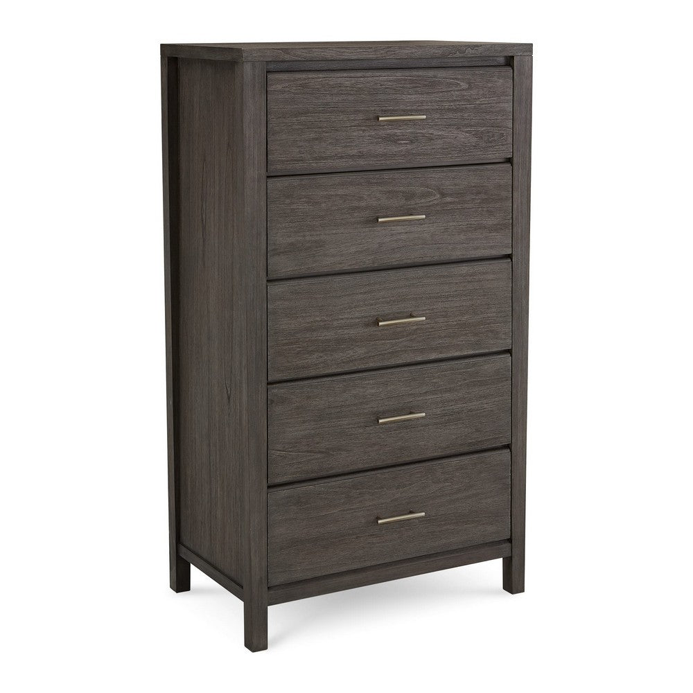 Fang Tall Dresser Chest | 5 Drawers | Sharkskin Gray Mahogany-Mindi Wood