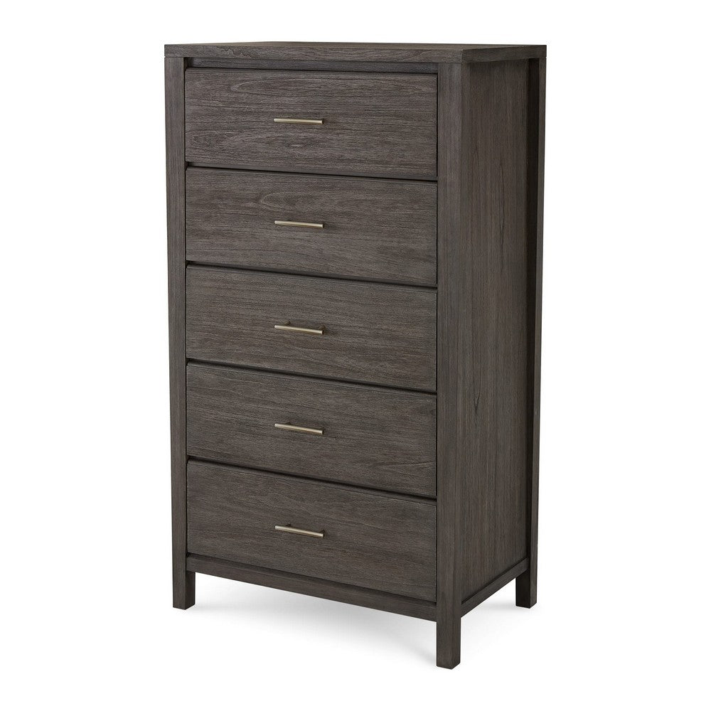 Fang Tall Dresser Chest | 5 Drawers | Sharkskin Gray Mahogany-Mindi Wood