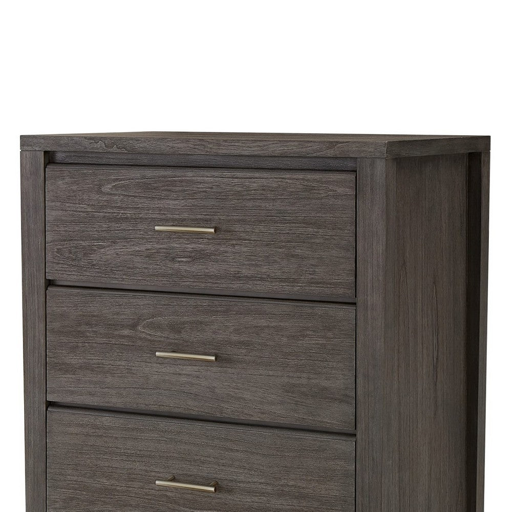 Fang Tall Dresser Chest | 5 Drawers | Sharkskin Gray Mahogany-Mindi Wood