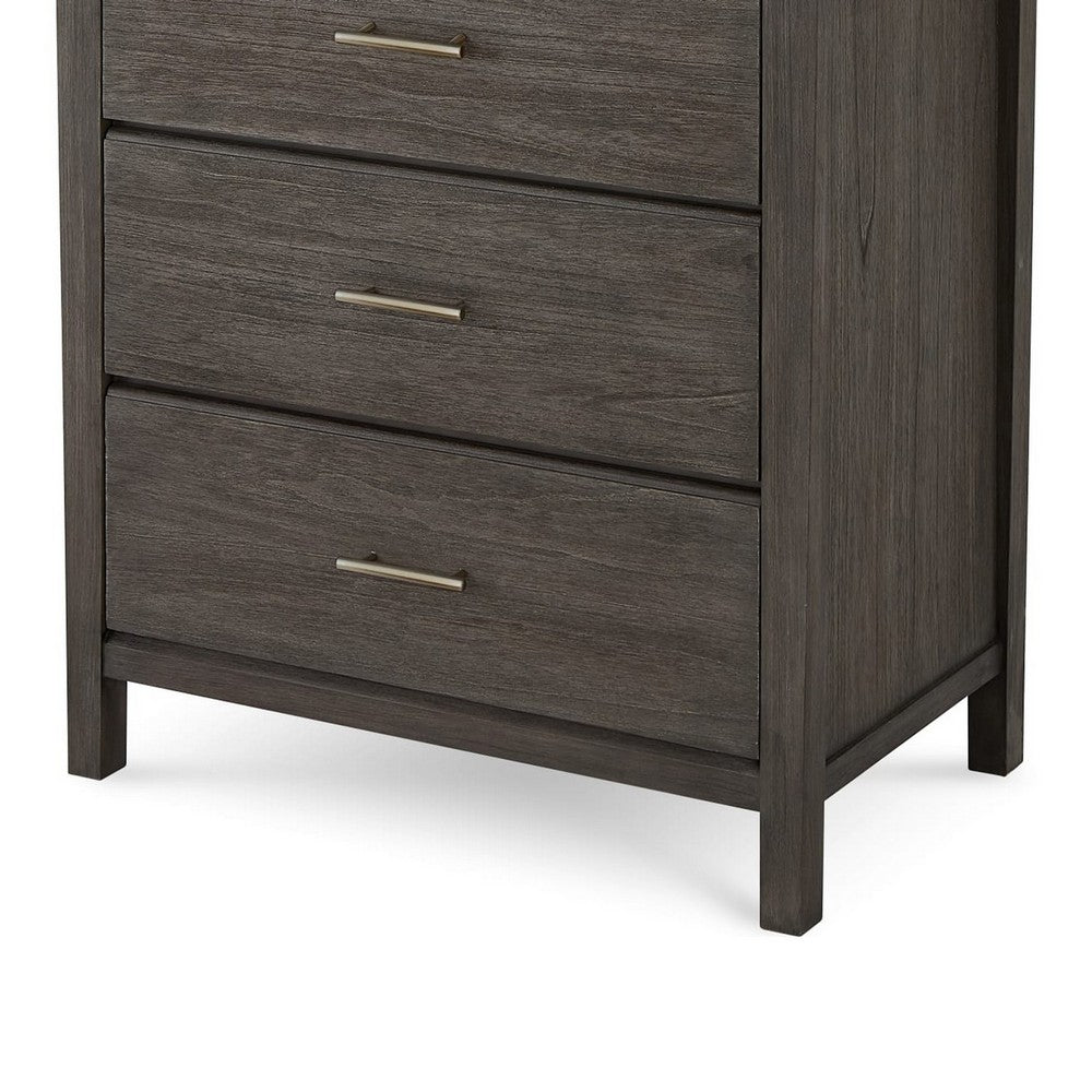 Fang Tall Dresser Chest | 5 Drawers | Sharkskin Gray Mahogany-Mindi Wood