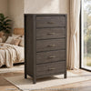 Fang Tall Dresser Chest | 5 Drawers | Sharkskin Gray Mahogany-Mindi Wood