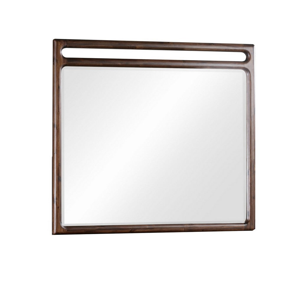 Sally Wall or Dresser Mirror with Beveled Glass | Brown Acacia Wood 42x48