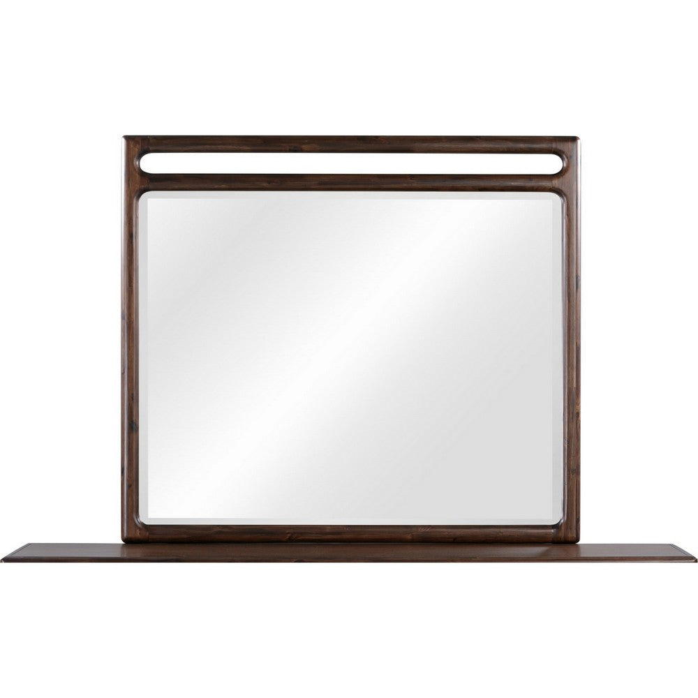 Sally Wall or Dresser Mirror with Beveled Glass | Brown Acacia Wood 42x48