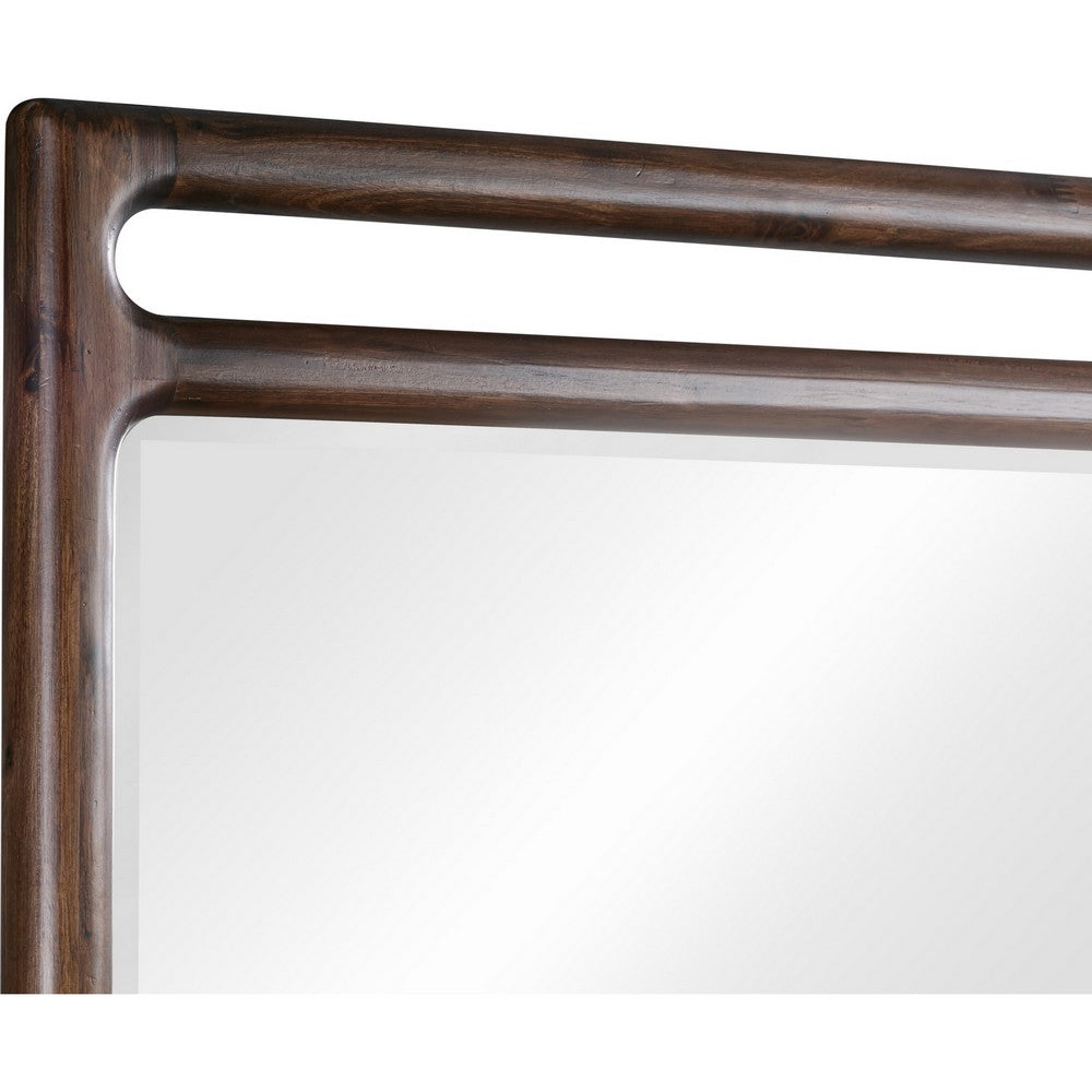 Sally Wall or Dresser Mirror with Beveled Glass | Brown Acacia Wood 42x48