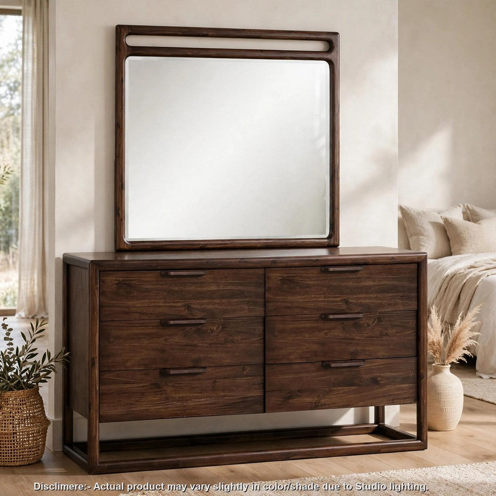 Sally Wall or Dresser Mirror with Beveled Glass | Brown Acacia Wood 42x48