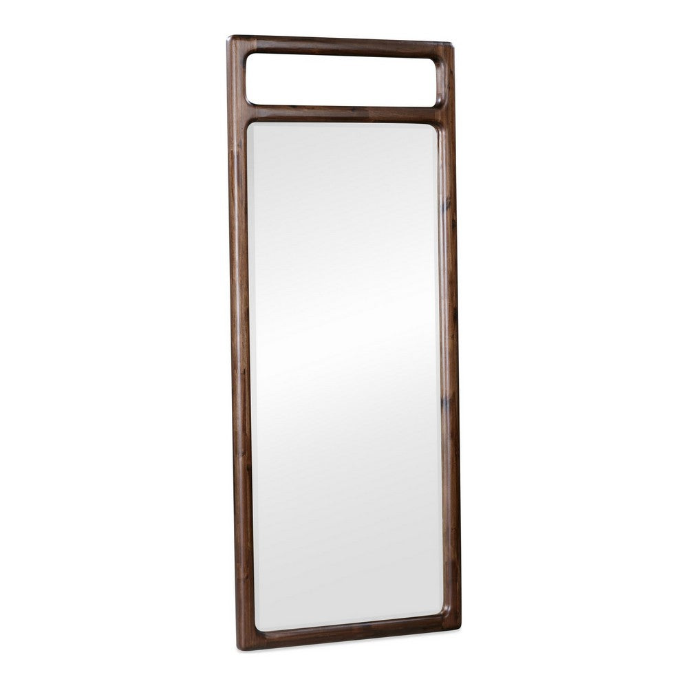 Sally Floor Mirror with Beveled Glass | Rounded Edge | Brown Acacia Wood 28x66