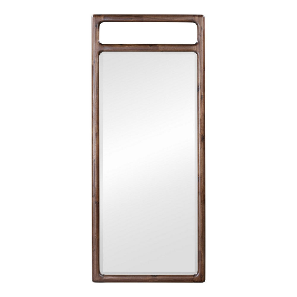Sally Floor Mirror with Beveled Glass | Rounded Edge | Brown Acacia Wood 28x66