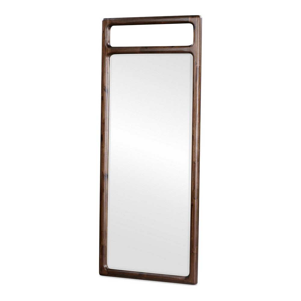 Sally Floor Mirror with Beveled Glass | Rounded Edge | Brown Acacia Wood 28x66