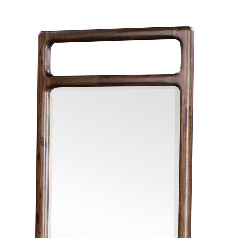 Sally Floor Mirror with Beveled Glass | Rounded Edge | Brown Acacia Wood 28x66