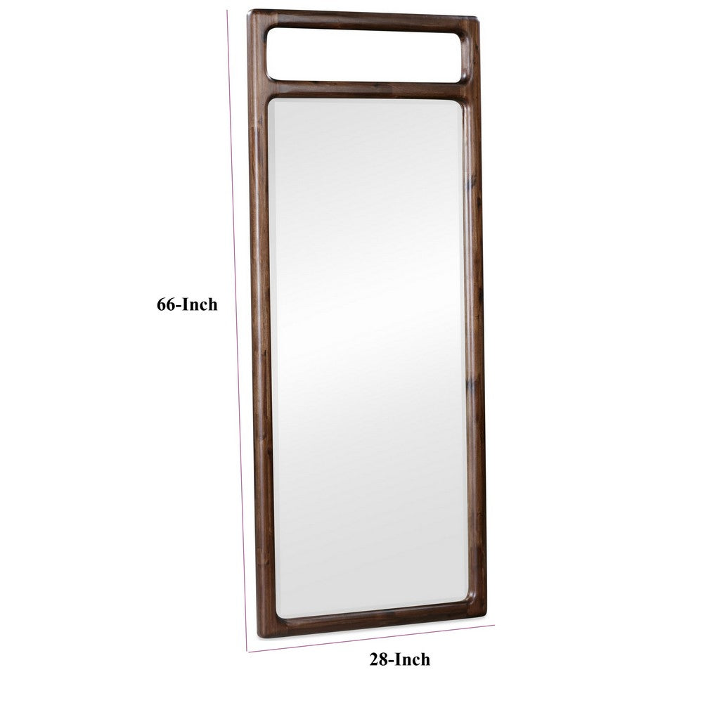 Sally Floor Mirror with Beveled Glass | Rounded Edge | Brown Acacia Wood 28x66