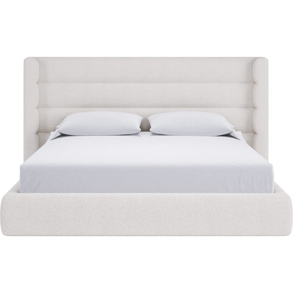 Orion King Platform Bed with Wingback Headboard | Ivory Boucle Fabric
