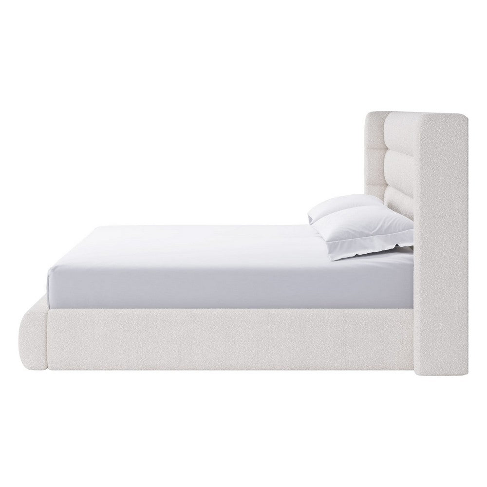 Orion King Platform Bed with Wingback Headboard | Ivory Boucle Fabric