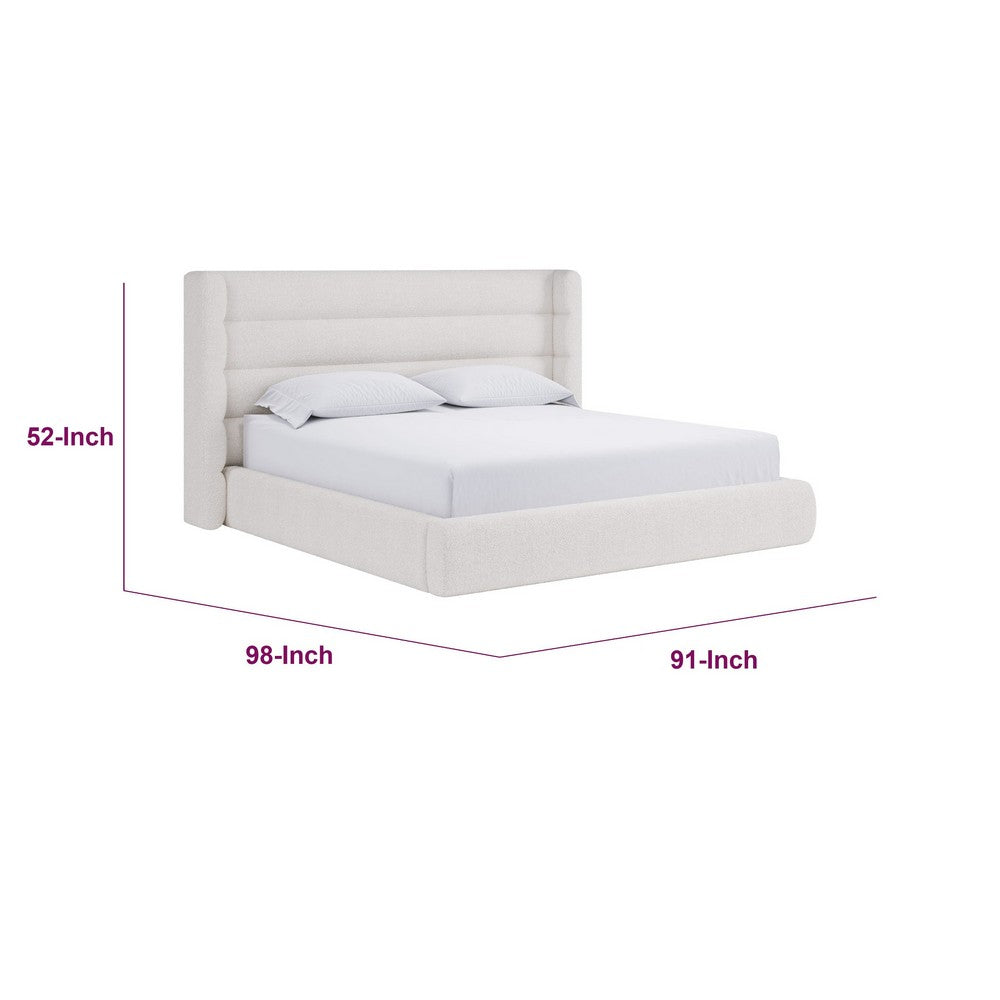 Orion King Platform Bed with Wingback Headboard | Ivory Boucle Fabric