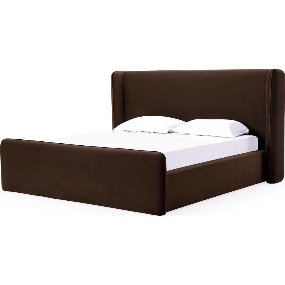 Betty Upholstered Queen Platform Bed | Wingback Headboard | Brown Velvet