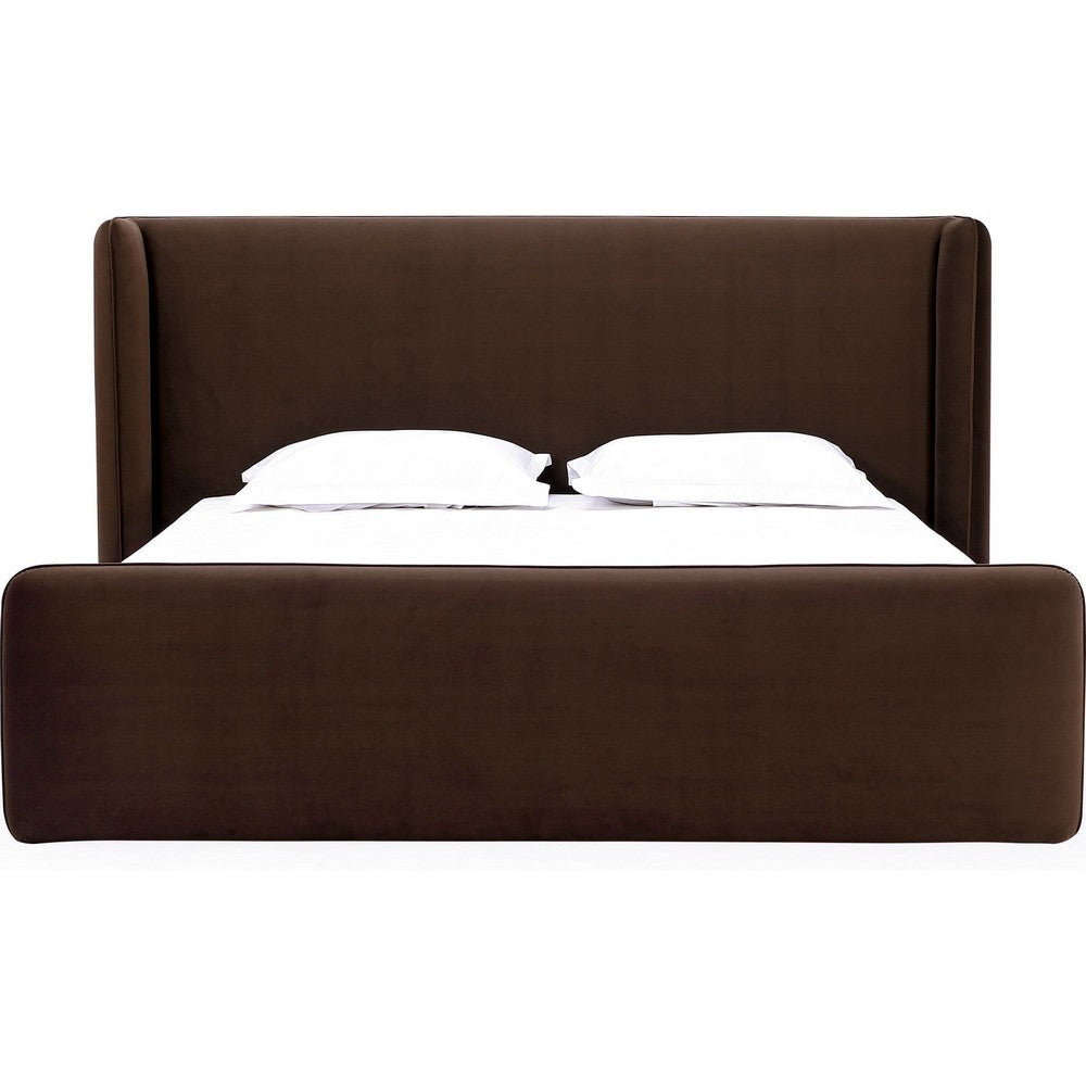 Betty Upholstered Queen Platform Bed | Wingback Headboard | Brown Velvet