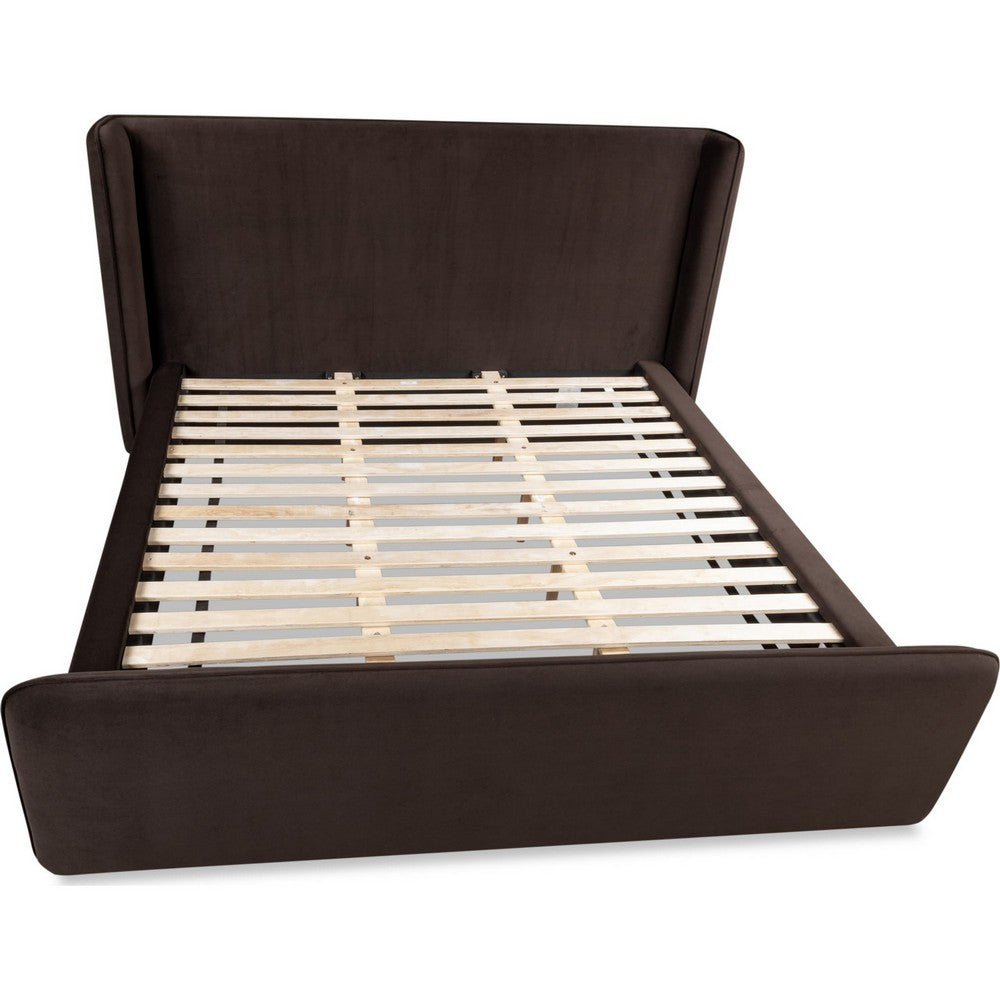 Betty Upholstered Queen Platform Bed | Wingback Headboard | Brown Velvet