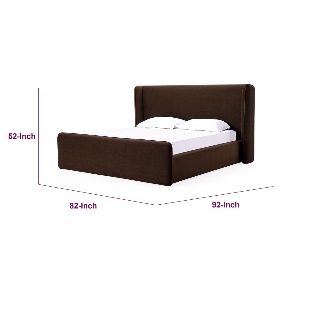 Betty Upholstered Queen Platform Bed | Wingback Headboard | Brown Velvet