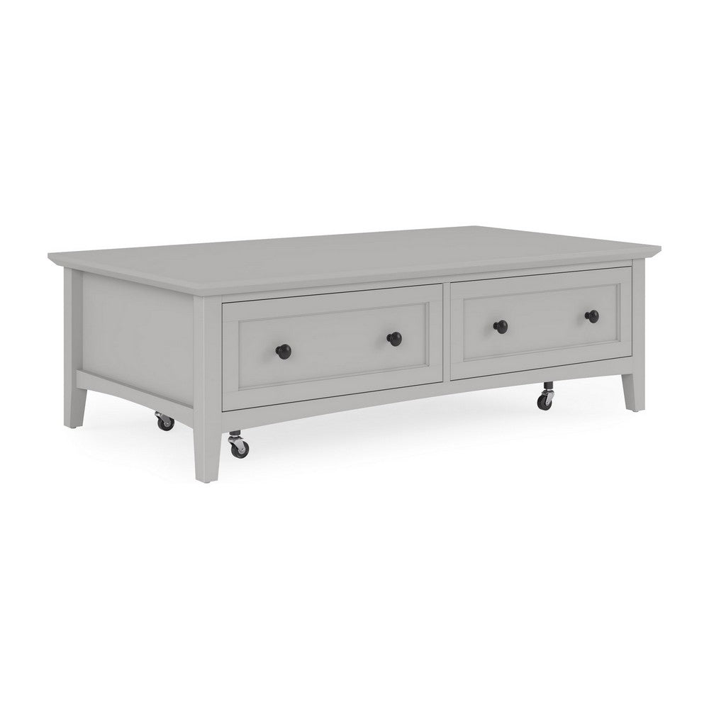 Gemma Coffee Table with 2 Drawers & Casters | Gray Mahogany Wood 55"