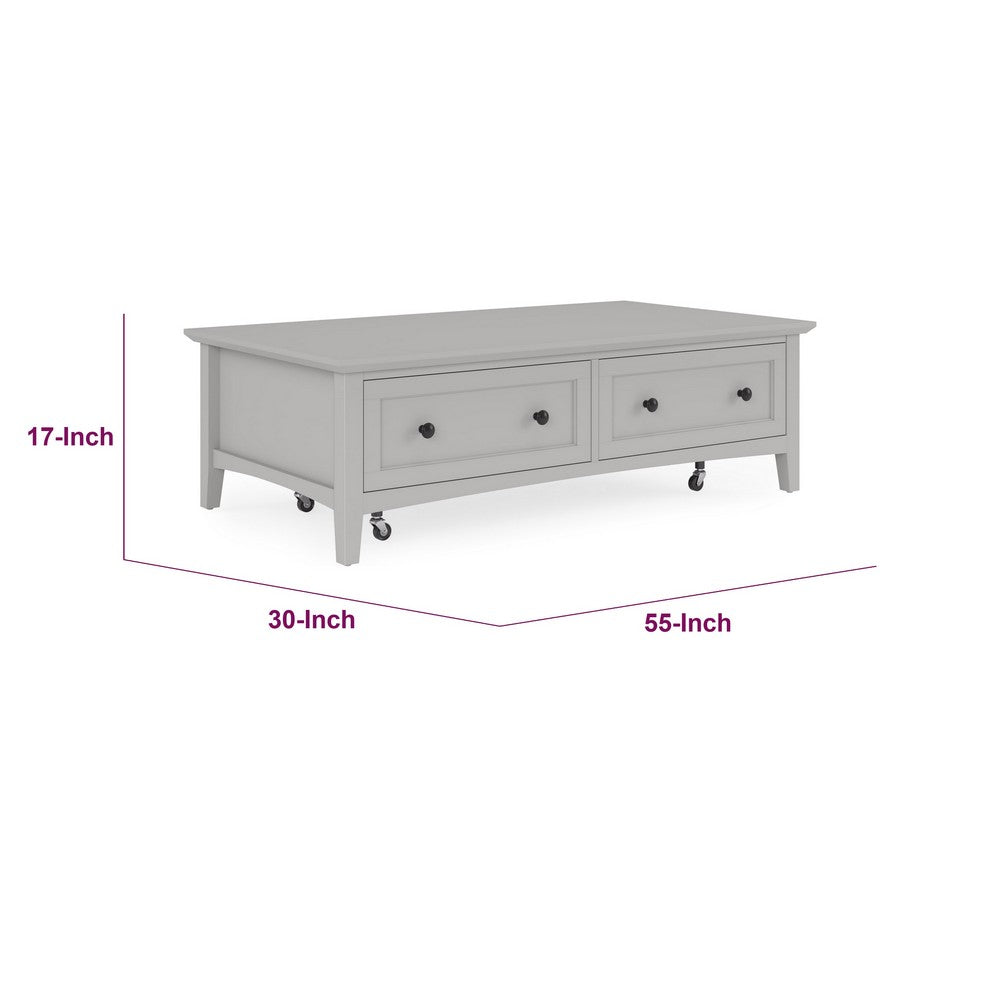 Gemma Coffee Table with 2 Drawers & Casters | Gray Mahogany Wood 55"