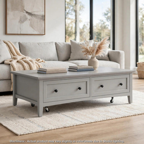 Gemma Coffee Table with 2 Drawers & Casters | Gray Mahogany Wood 55"