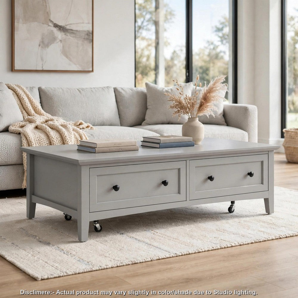 Gemma Coffee Table with 2 Drawers & Casters | Gray Mahogany Wood 55"